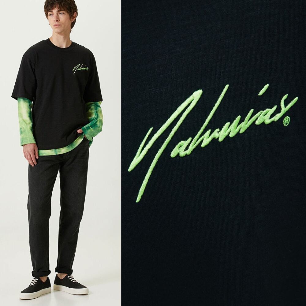 Nahmias | Black Green Tie Dye Long Sleeve Double Layered T-Shirt S